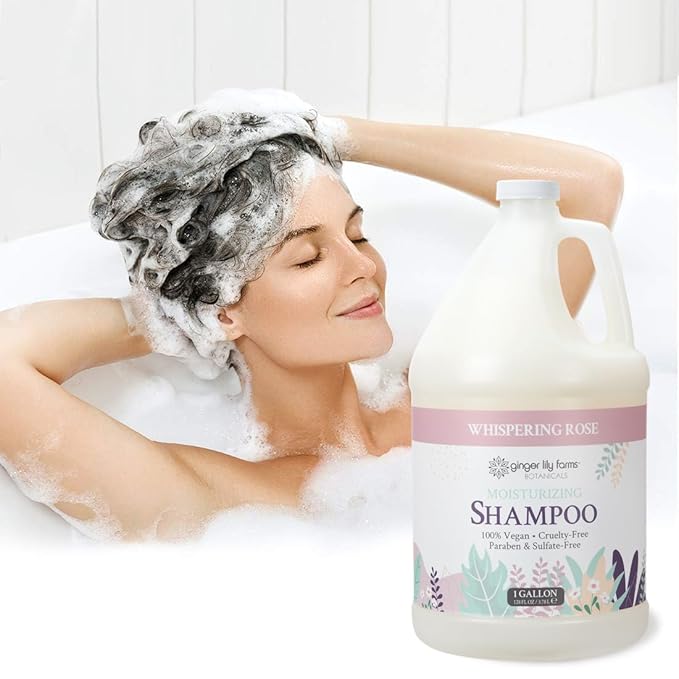 Ginger Lily Farms Botanicals Moisturizing Shampoo for All Hair Types, 100% Vegan & Cruelty-Free, Whispering Rose Scent, 1 Gallon (Pack of 4)