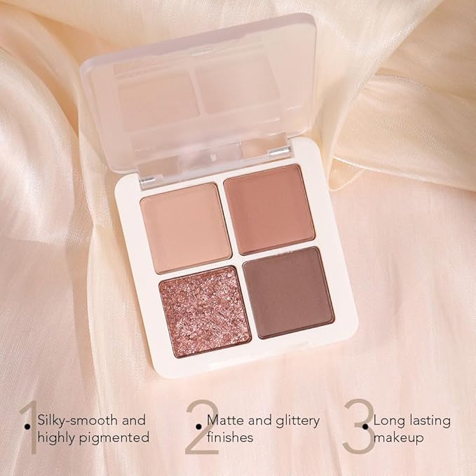 Neutral Tan Eye Shadow Palette, Metallic and Shimmer Magic Eyeshadow Makeup, Velvety Pigmented Creamy Formula, Four Way Quad Eye Shadow Palette For Old Women, (04#Tan)