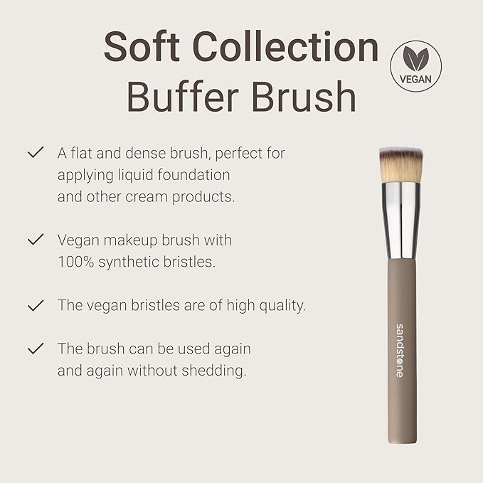 Sandstone Scandinavia Flat Top Foundation Brush – Dense Makeup Brush for Seamless Buffing & Blending – Ultra-Soft Vegan Bristles – Cruelty-Free