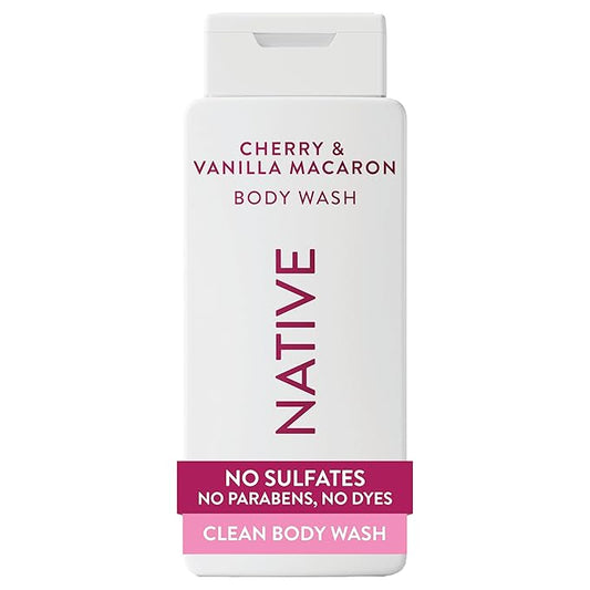 Native Body Wash Contains Naturally Derived Ingredients | For Women & Men, Sulfate, Paraben, & Dye Free Leaving Skin Soft and Hydrating | Cherry & Vanilla Macaron 18 oz
