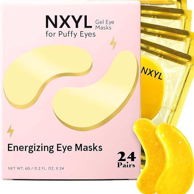 Under Eye Patches for Dark Circles & Puffiness - Gel Eye Masks for Puffy Eyes & Wrinkles - Travel Essentials, Self-Care, Vegan Skincare Gifts for Women & Men (24 Pairs, Gold)