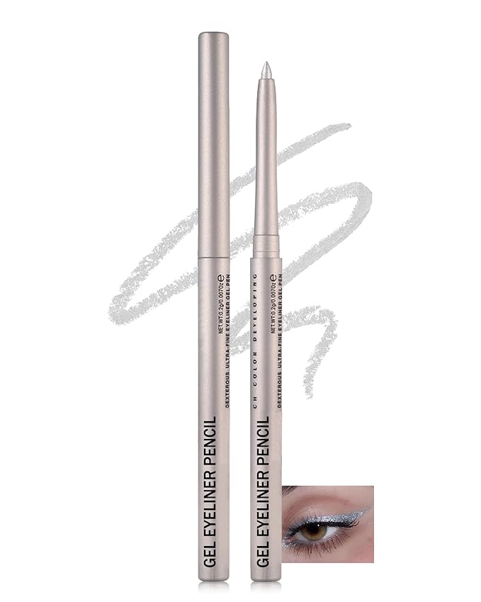 Silver Glitter Gel Eyeliner Pencil Waterproof, Metallic Retractable Cream Smooth Eye Liner Pencils, Long Lasting Waterline Hypoallergenic Precision Eyeliner Pencil, Smudge-Proof Makeup for Women-02