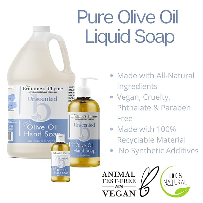 Brittanie’s Pure Castile Liquid Soap Refill, Unscented, 16 Ounce | Dish Soap, Hair & Body, Home, Gentle and Pure, Made with Natural Luxurious Oils, Vegan & Gluten Free Non-GMO