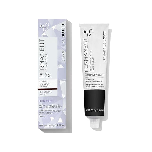 Ion Permanent Creme Hair Color 3G Dark Golden Brown, Vegan, Cruelty Free, PPD Free, 100% Gray Coverage, Long Lasting, Fade Resistant Color, 2.05 oz