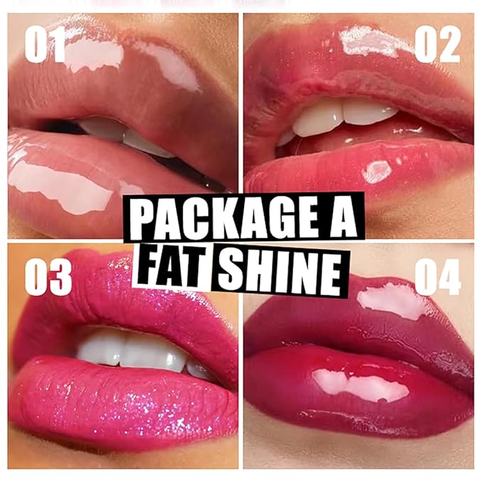 4 Colors Big Brush Head Lip Oil, Smooth Glossy Lip Glow Oil, Ultra-Hydrating & Nourishing, Long Lasting Fresh Transparent Tinted Plumping Lip Oil, Non-Sticky Formula (SetA)