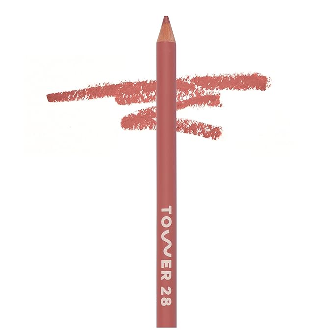 Tower 28 OneLiner - Multi-Use Creamy Lip Liner, Eyeliner & Face Makeup Pencil for Sensitive Skin - Hydrating, Vegan Formula with Shea Butter - Matte, Long-Lasting Finish - Warm Rose (1 Count)
