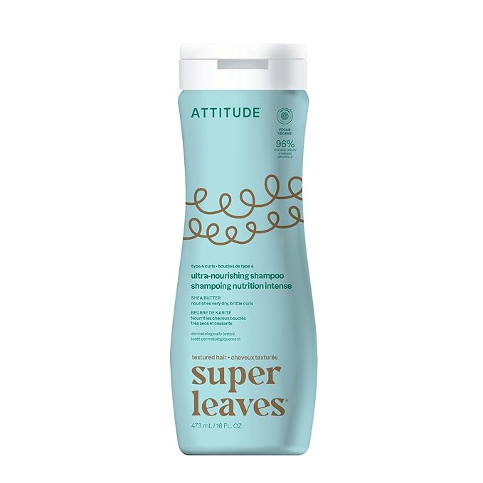 ATTITUDE Ultra-Nourishing Shampoo for Curly Hair with Shea Butter, EWG Verified, Vegan and Naturally Derived 4a, 4b, 4c Curl Type, Deeply Nourishes Curls, 16 Fl Oz