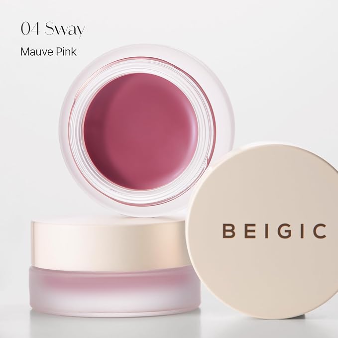 BEIGIC Flush Lip & Cheek Balm - Vegan Buildable & Blendable Multiuse Balm | Natural Flush & Glow | Glowy Blush for Cheeks | Dewy Korean Make Up Cream Blush | 04 Sway - Mauve Pink, 0.14 fl.oz