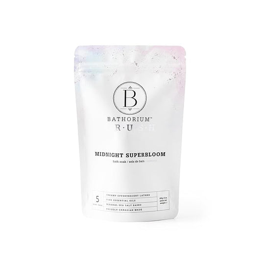 Bathorium Midnight Superbloom Crush, Wildflower Bath Soak, Lavender, Rose, Butterfly Pea Flower, Jasmine, Dead Sea Salt, 21 oz