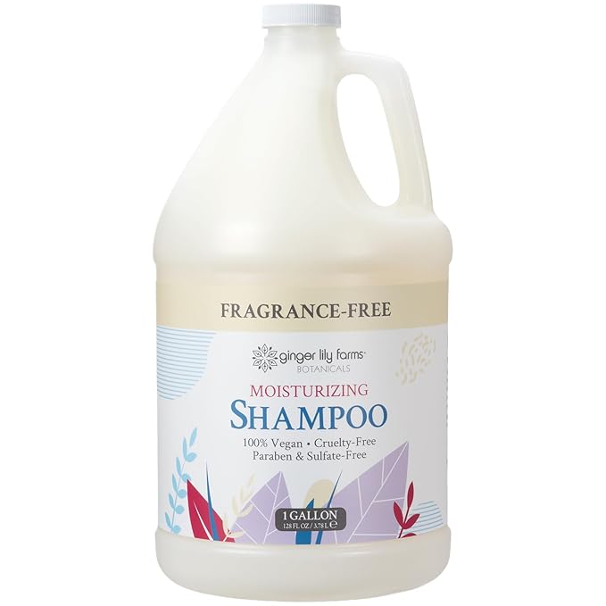 Ginger Lily Farms Botanicals Moisturizing Shampoo for All Hair Types, 100% Vegan & Cruelty-Free, Fragrance Free, 1 Gallon Refill (Pack of 4)