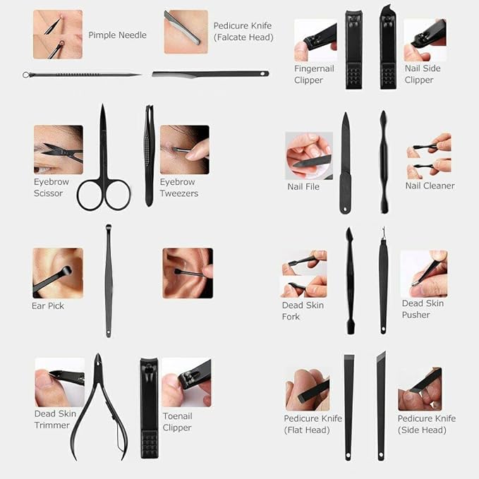 16 Pieces Manicure Set, Pedicure Kit, Nail Clippers, Stainless Steel Professional Personal Care Tool Kit, Nail Tools with Brown Case, Gifts for Men