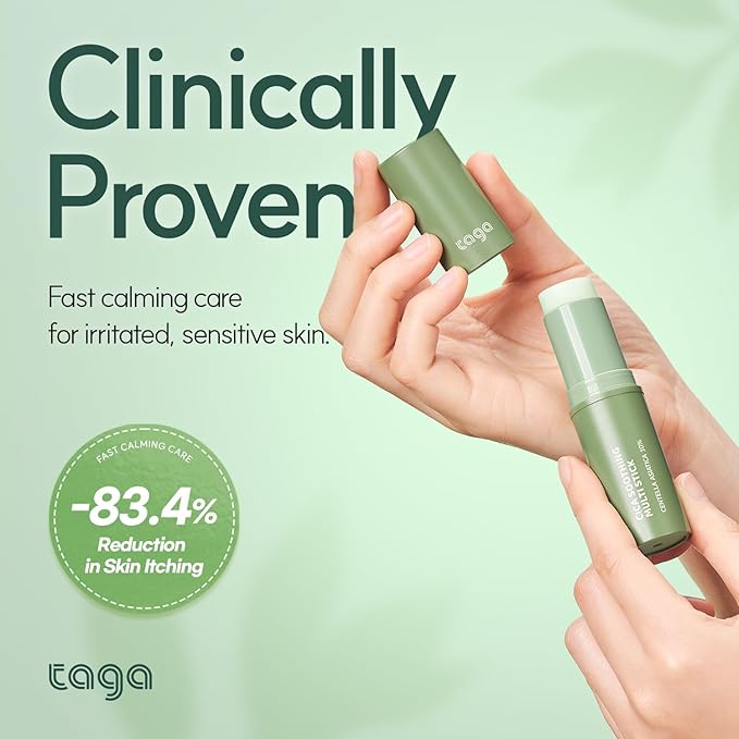 TAGA Cica Soothing Multi Stick 9g - 10% Centella Asiatica & Vitamin K Cooling Balm for Itchy, Red, or Sensitive Skin | Instant Calming & Hydrating Stick for Body | Vegan, Portable, Non-Sticky Relief