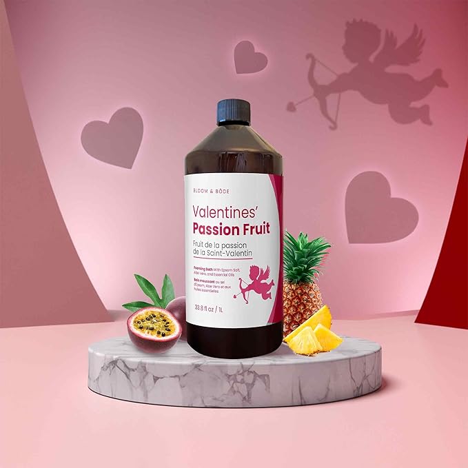 Luxury Foaming Bath - Natural Scented Bubble Bath with Essential Oils and Epsom Salt - Valentines' Passion Fruit Scent, 33.8 fl oz