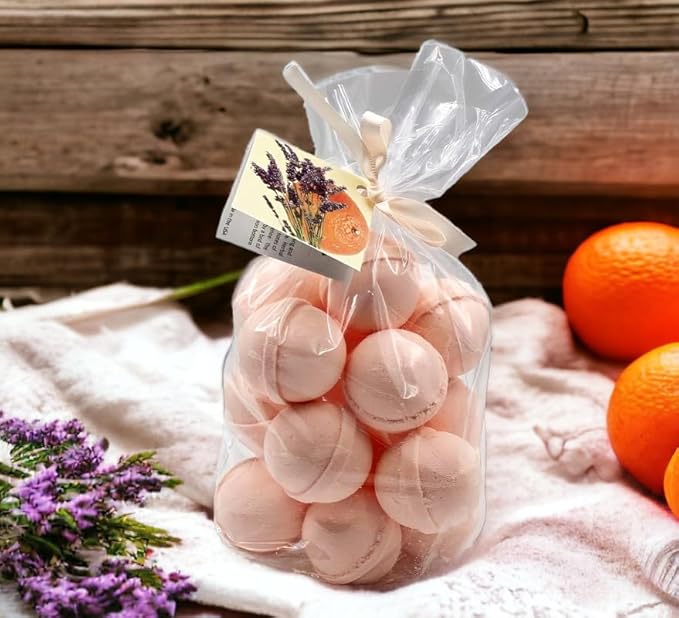 Bath Bombs 14 Set 1 oz/ea, Natural and Organic, USA Handmade | Aromatic Bath Fizzies, Stress Relief | Nourishing, Shea & Coco Butter | Gift Idea | Vegan & Cruelty-Free - Clementine Lavender
