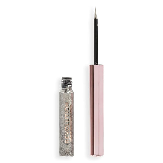 Makeup Revolution, Super Flick Liquid Eyeliner, Highly Pigmented, Silver, 0.08 fl. Oz
