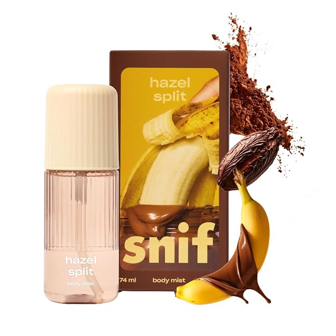 Snif Hazel Split Body Mist 2.5oz, Gourmand Chocolate Hazelnut Fragrance Mist for Body & Hair, Cocoa, Banana & Coconut, Clean, Vegan, Cruelty Free