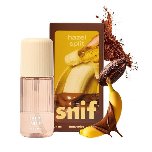 Snif Hazel Split Body Mist 2.5oz, Gourmand Chocolate Hazelnut Fragrance Mist for Body & Hair, Cocoa, Banana & Coconut, Clean, Vegan, Cruelty Free