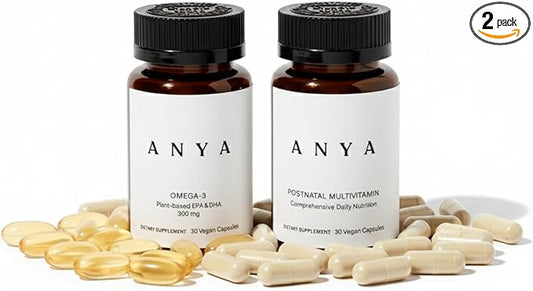 ANYA Postnatal Vitamin Bundle – Postpartum Multivitamin with Vitamins C, D, B12, Zinc & Omega-3 with DHA and EPA Supplement for Breastfeeding, Lactation, and Hair Loss – Vegan, Non-GMO, Gluten-Free