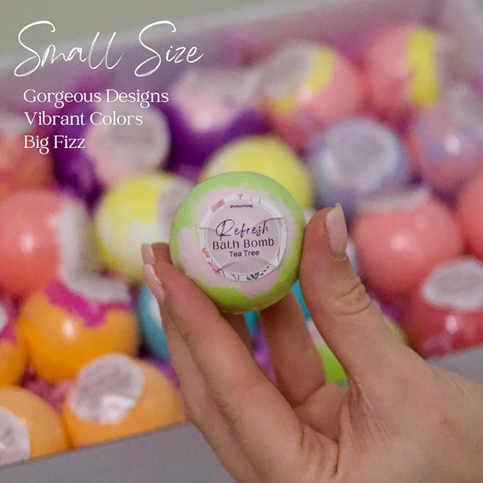 EvolutionUSA Refresh Bath Bombs for Women & Kids – 24 Lush Bath Bombs Mini Sized, Organic Bathbomb Set, Women & Kids Bath Fizz, Luxury Gift for Mother’s Day, Easter, Valentines, Birthday or Self Care