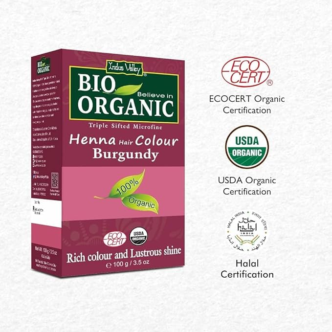 Indus Valley Bio Organic Natural Henna Hair Color Burgundy 100gm| 100% Gray Hair Coverage And Long Lasting Hair Dye | Vegan and Cruelty-Free