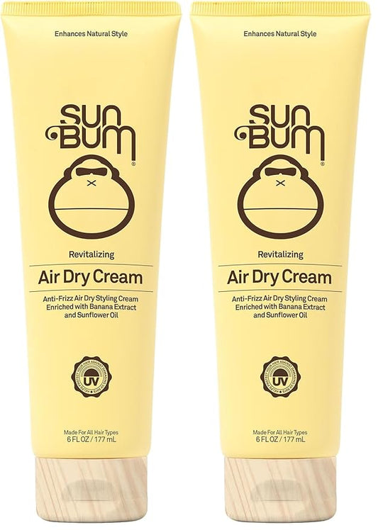Sun Bum Revitalizing Air Dry Cream-Anti Frizz Styling Cream with Banana Extract and Sunflower Oil-Vegan-Without Parabens-UV Protecting-Helps Smooth and Enhance Natural Hair Texture-6 fl oz,(Pack of 2)