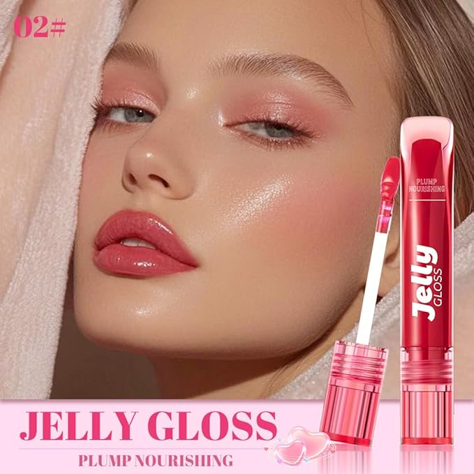 Jelly Lip Gloss, Soft Lip Tint, Instantly creates a Sheer Glass-like Shine, Cool Blue Red Rose Mocha Bean Chocolate Brown Colors, Smoothing, Moisturizing, Plump and Hydrated (B02)
