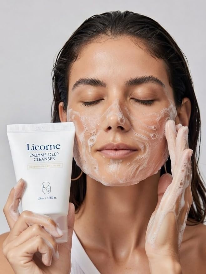 LICORNE Vegan Rice Enzyme Purifying Cleanser (3.38 fl oz) - Exfoliating Face Wash for Pores & Blackheads - Korean Rice Water Foam Cleanser - Deep Pore Purifying & Makeup Remover for Radiant Glow