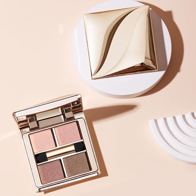 Nude Rose Shimmer Eyeshadow Palette,4 Soft Pearl Shades — Champagne, Nude Rose, Rosy Taupe & Mocha Brown, High Pigment Long-Lasting Satin Eye Makeup for Natural Everyday Glow,Paleta de Sombras de Ojos