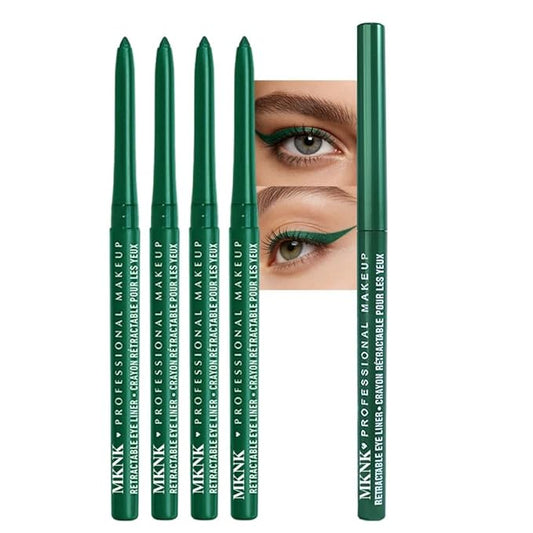 4Pcs Retractable Creamy Eyeliner & Eyeshadow Sticks for Women, Black White Brown Blue Purple Green Gray Colors, Ultra Pigmented Eye Pencils, Matte Satin Finish,Vegan (4 Pcs: 08# Green)