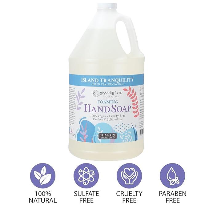 Ginger Lily Farms Botanicals All-Purpose Foaming Hand Soap Refill, Island Tranquility, 100% Vegan & Cruelty-Free, Green Tea Lemongrass Scent, 1 Gallon (128 fl oz)