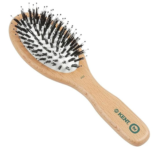 Kent V02 Vegan Boar Bristle Hair Brush with Nylon Pins, Organic Hair Brush for Styling and Detangling, Paddle Brush Ideal for All Hair Types (Small)
