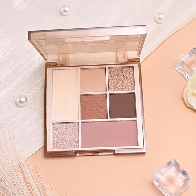 7Colors Eyeshadow Makeup Palette,White GoldenBrown Mauve Taupe Natural Neutral Eye Shadow Palettes for Older Women,Long Lasting Naturing-Looking,Lightweight,Eye Makeup Kit Travel Size,Vegan