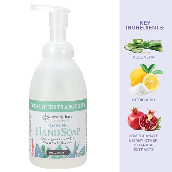 Ginger Lily Farms Botanicals All-Purpose Foaming Hand Soap Refill, 100% Vegan & Cruelty-Free, Eucalyptus Tranquility Scent, 20 Fl Oz (Pack of 8)