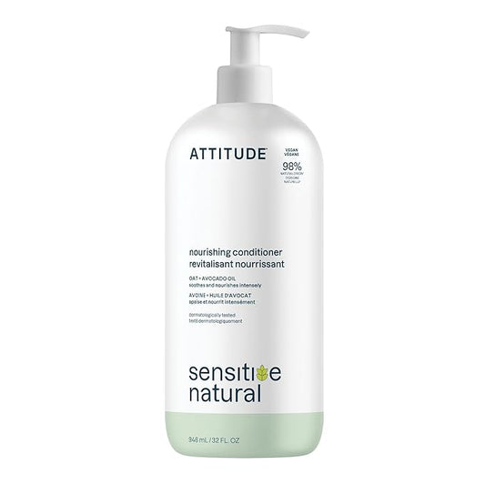 ATTITUDE Nourishing Hair Conditioner for Sensitive Dry Scalp, Dry and Damaged Hair, Soothing Oat, Naturally Dervied Ingredients, Dermatologically Tested, Vegan Detangler, 32 Fl Oz