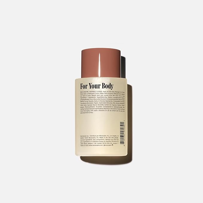 Nécessaire The Body Wash Olibanum. Natural Body Wash for Women + Men. Radiance Cleanse. Multi-Enzyme Gel Cleanser for Dull Skin. Notes of Vanilla, Fig Leaf, and Cassis Buds. 3.4 fl oz.
