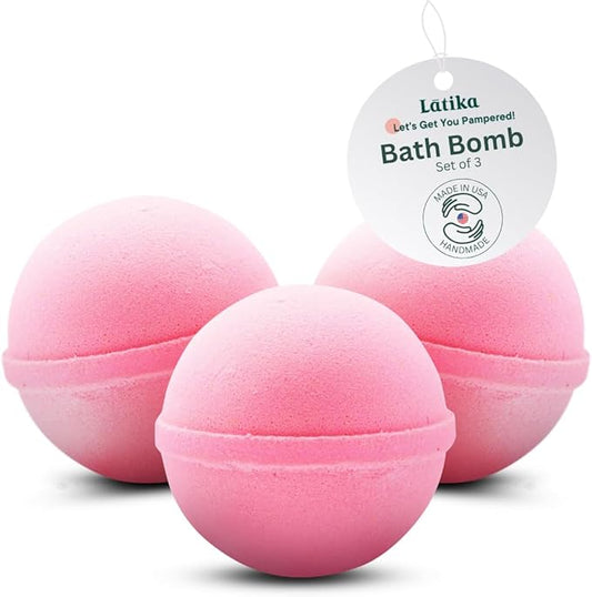 Latika Pink Classic Bath Bomb Princess - Jasmine, Citrus Peel, Ginger Tea, and Nutmeg (3 Pack)