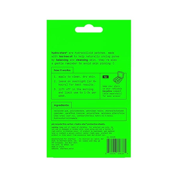 Starface Hydro-Star + Tea Tree, Hydrocolloid Patches with Plant-Based Tea Tree Oil, Helps Naturally Reduce Oil and Unclog Pores, Vegan and Cruelty-Free Skincare (32 Count)