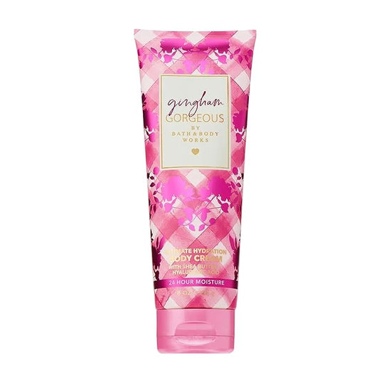 Bath & Body Works Gingham Gorgeous Body Cream, Ultimate Hydration Moisturizer with Shea Butter & Hyaluronic Acid for Dry Skin – Pink Strawberries, Peony Blooms, and Peach Nectar, 8 oz - 1 Pack