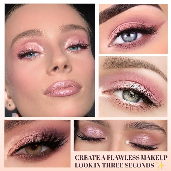 Pink Purple Brown 4Colors Eyeshadow Makeup Palette with Brush Mirror,Natural Neutral Powde Eye Shadow Palettes for Older Women,Long Lasting Naturing-Looking,Lightweight Eye Makeup Kit Travel Size