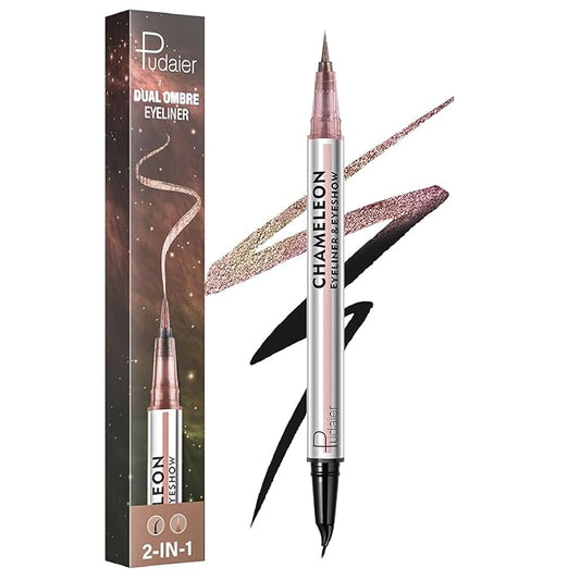 Pudaier Black and Multichrome Waterproof Liquid Eyeliner, Stay All Day Eye Liner Pen with Precise Tips for Women, Smudge-Proof & Transfer-Resistant, Vegan & Cruelty-Free