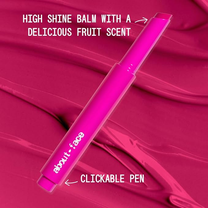 about-face Cherry Pick Lip Color Butter – High-Shine, Hydrating Lip Balm with Pomegranate Flower Extract & Cherry Butter – Vegan, Cruelty-Free, Clean Beauty – 0.06 oz (Dragonfruit Fusion, Hot Fuschia)