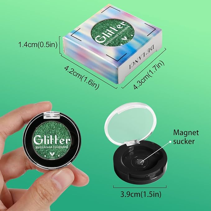 Green Eyeshadow Shimmery, Highly Pigmented Metallic Eye Glitter, Long Lasting Forest Green Sparkly Duo Chrome Eyeshadow Palette, Smooth Chameleon Glitter Eye Shadow for St Patrick’s Day, Talc Free#4D