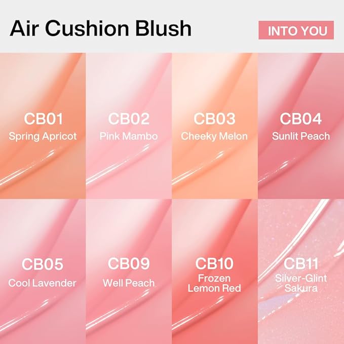 INTO YOU Cream Blush Air Cushion for Cheeks Eyes, Moisturizing, Lightweight, Dewy Finish Face Makeup, Long Wearing, Buildable, Blendable, Pigmented Liquid Blush, for All Skin Tones, Spring Apricot