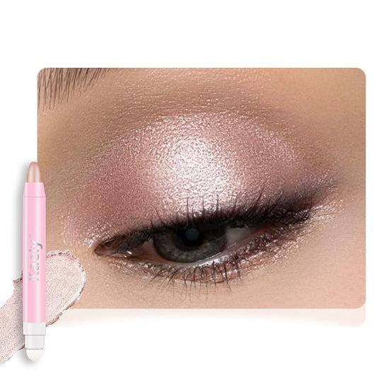 2in1 Shimmer Cream Eye Shadow Stick - Champagne, Eyeliner Pencil Eyeshadow Palette Makeup, Waterproof Long Lasting Brightener, Crease Proof & Smudge Resistant, Cream Eyeshadow with Built-in Smudger