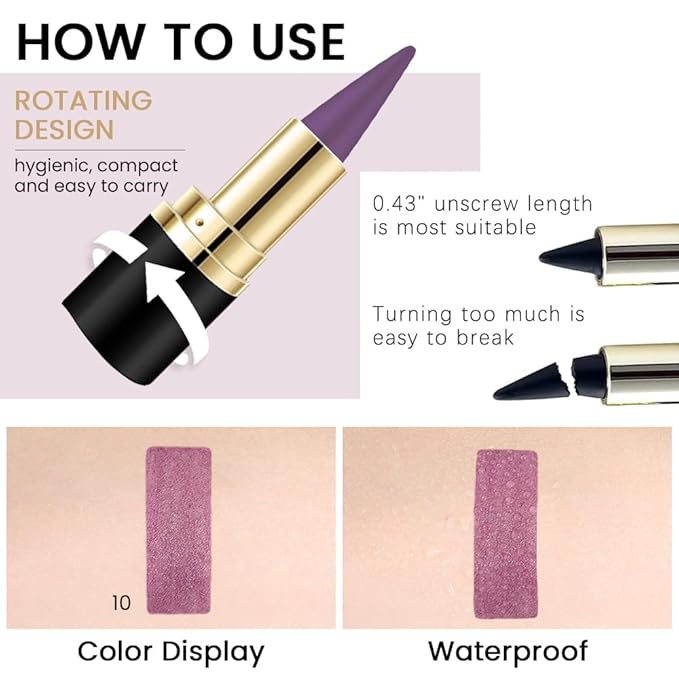 Kaely Light Purple Gel Eyeliner Pencil,Waterproof Smudge Proof Eye Liner Pen,Cat Eye Goth Halloween Makeup,Eye Black Face Paint Lipstick Crayon,Color Colorful Eyeliner Eyeshadow Stick,10