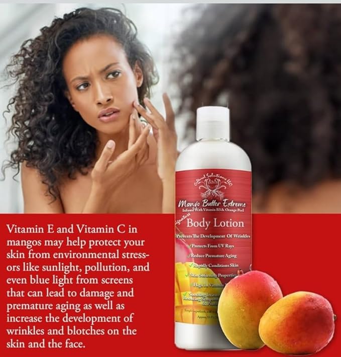 Mango Butter Extreme Body Lotion with Vitamin B3, Orange Peel, Shea Butter, Anti-Aging Formula