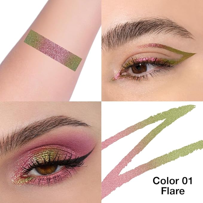 Kaely Chameleon Liquid Eyeliner, Glitter Metallic Chrome Eyeliner Liquid, Multichrome Eye Liner Waterproof Smudge Proof, High-Pigmented Makeup Looks, Quick-Drying, Cruelty-free, 01 Flare