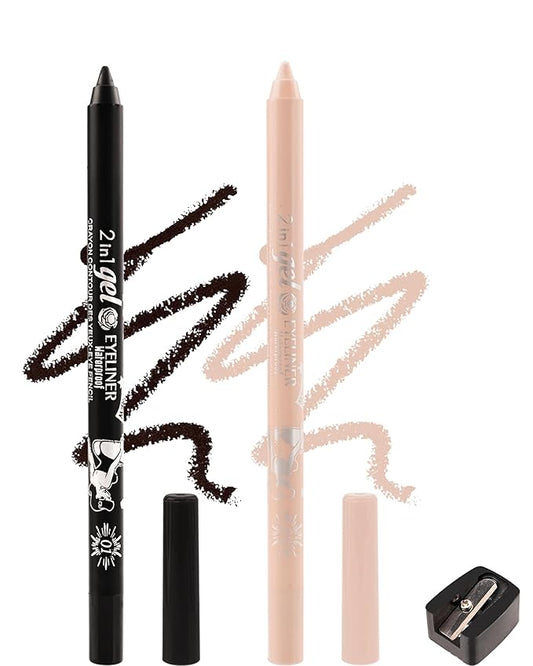 Black Nude Waterline Eyeliner Gel Pencil, Long Stay Eyeliner Waterline Waterproof Smudge-Proof, Safe for Sensitive Eyes, Eye Liner Brightener Pen with Sharpener, Soft Cream Rich Color Eye Makeup Pen
