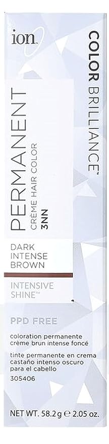 Ion Brand Color Brilliance Permanent Cream Hair Color, 3NN Dark Intense Brown, Nourishing, Paraphenylenediamine Free, 100% Gray Coverage, Vegan and Cruelty Free, 2.05 Ounce