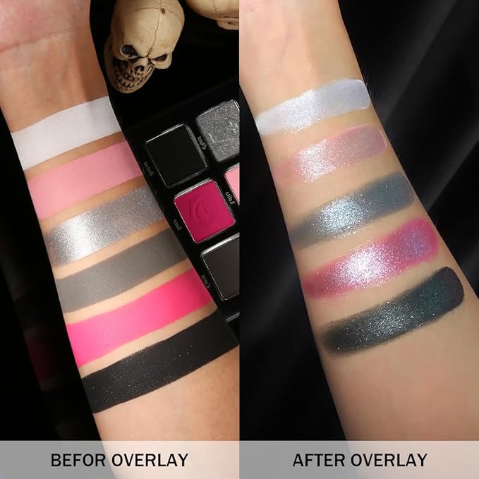 Black Pink Eyeshadow Palette, Matte Glitter White Grey Silver Goth Makeup Palette, Pigmented Long Wear Hot Pink Gothic Smoky Eye Shadow Pallet for Valentine, Halloween Vampire, Witch, Lolita, Cosplay